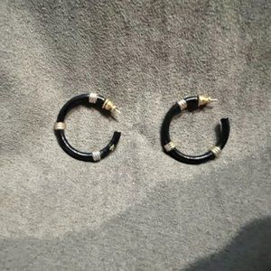 Engel Brothers Black Enamel And Gold Hoop Earings